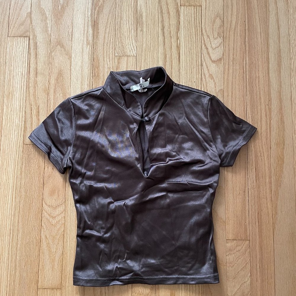 Vintage Y2K Crop Top Shiny Stretch Detail